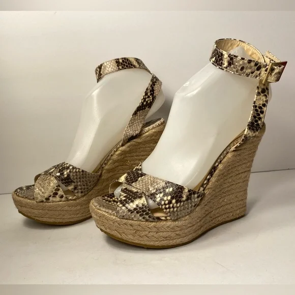 Jimmy Choo snake embossed wedge espadrille sandals ankle strap 37 - Picture 3 of 10
